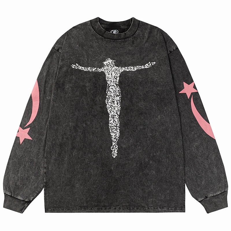 Hellstar Human Cross Letter Print Long Sleeve Tee