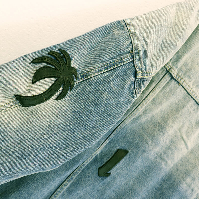 Palm Angels Men's Light Blue Logo Patches Denim Jacket