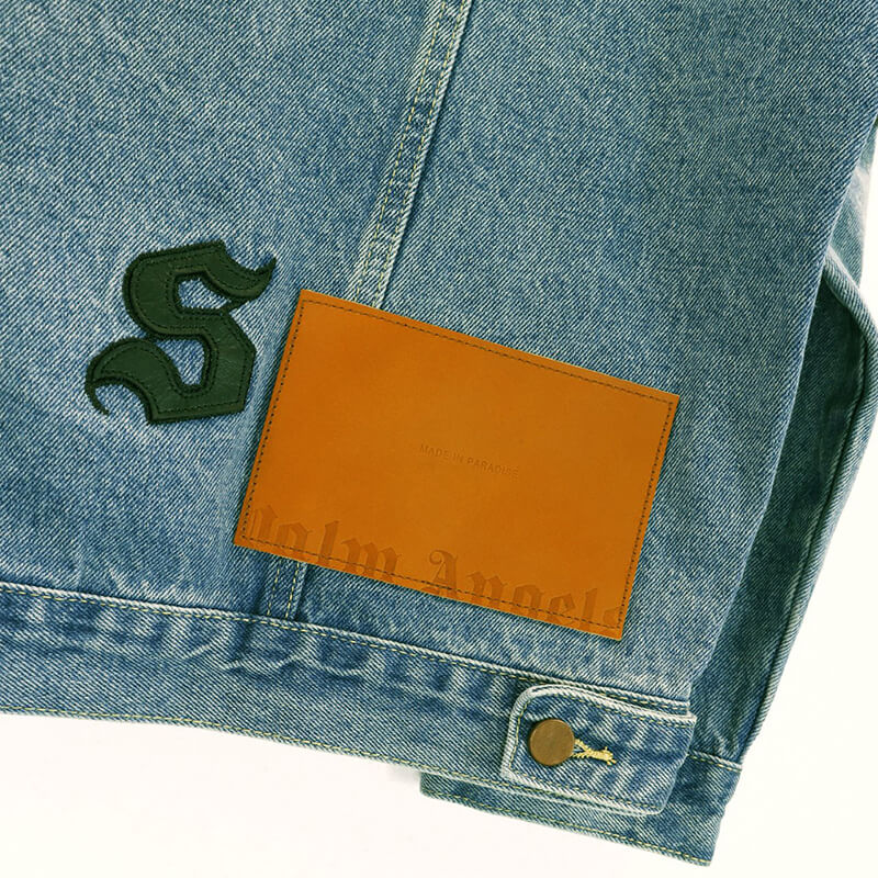 Palm Angels Men's Light Blue Logo Patches Denim Jacket