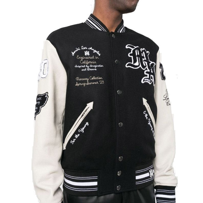 AMIRI Appliquéd Embroidered Wool-Blend and Leather Varsity Jacket