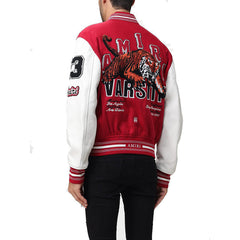 AMIRI Appliquéd Embroidered Wool-Blend Twill and Leather Varsity Jacket