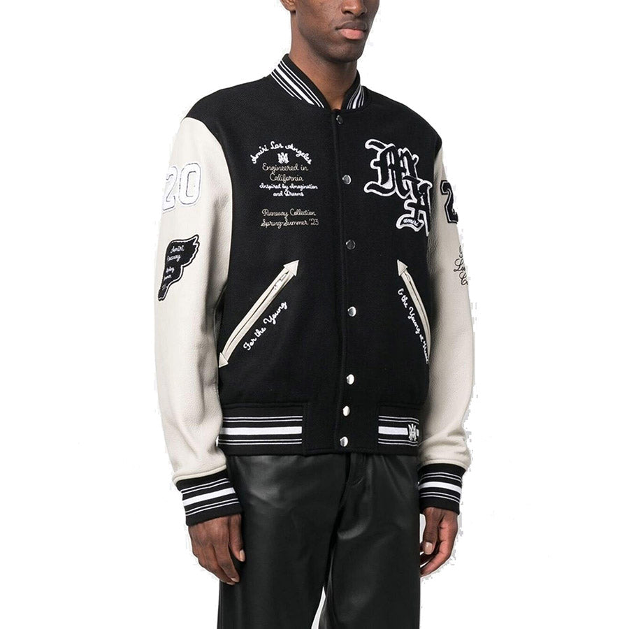 AMIRI Appliquéd Embroidered Wool-Blend and Leather Varsity Jacket