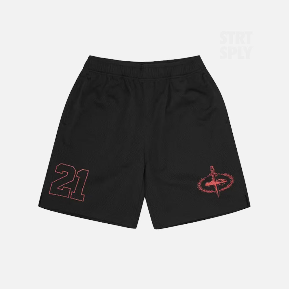 Corteiz RTW x Slaughter Gang HMP Mesh Panel Short - Black / Red