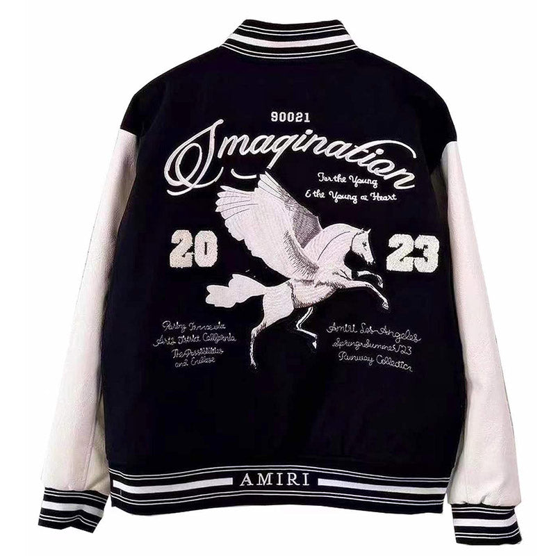 AMIRI Appliquéd Embroidered Wool-Blend and Leather Varsity Jacket