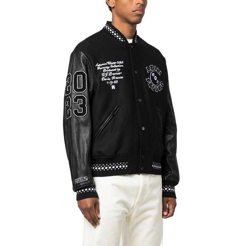 AMIRI Appliquéd Embroidered Wool-Blend Twill and Leather Varsity Jacket