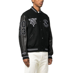 AMIRI Appliquéd Embroidered Wool-Blend Twill and Leather Varsity Jacket