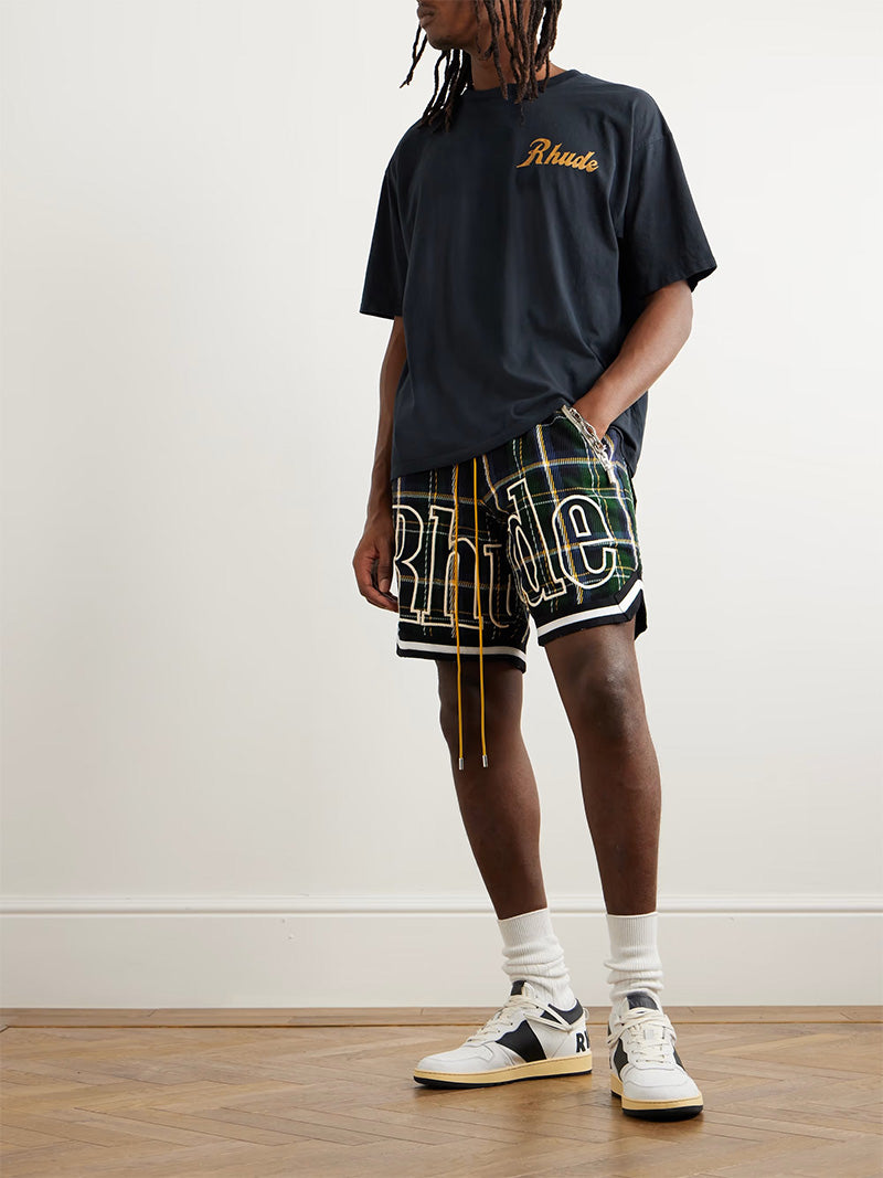 RHUDE Logo-Embroidered Checked Cotton-Flannel Drawstring Shorts
